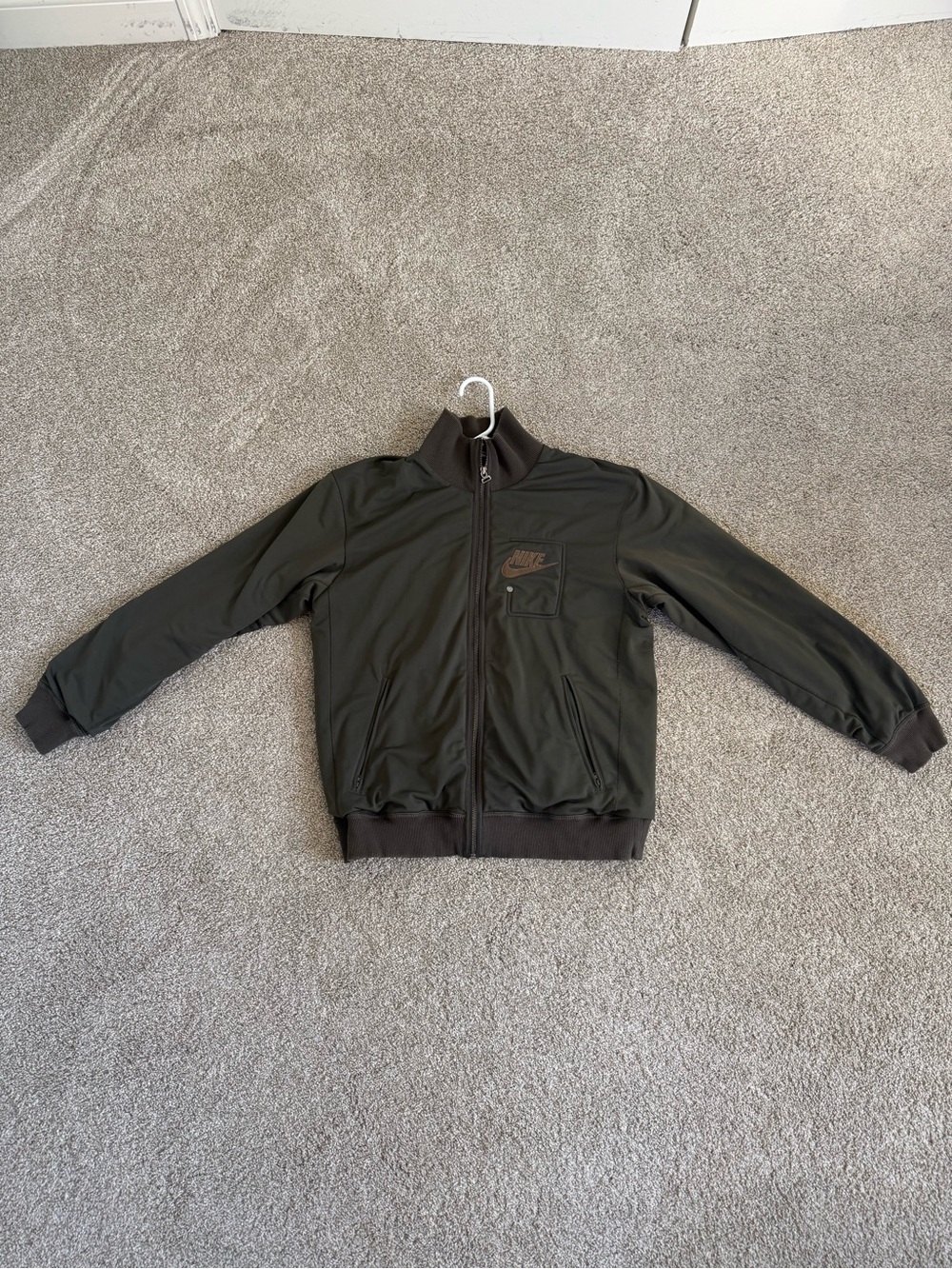 Nike Men's Dark Olive Green Bomber-Style Track Jacket